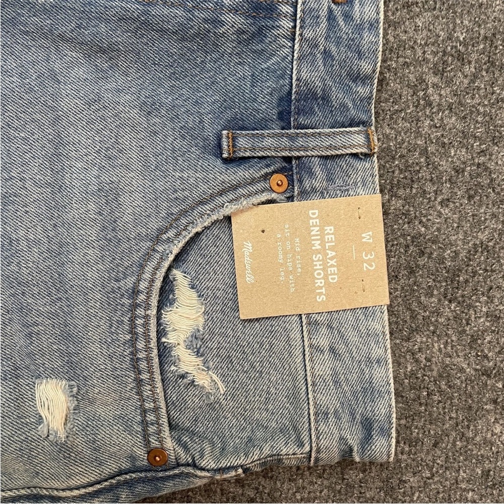 NWT madewell Shorts Denim Relaxed Size 32 Light Wash - Picture 4 of 9